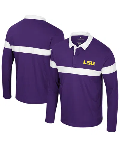 COLOSSEUM MEN'S PURPLE LSU TIGERS TOO COOL FOR SCHOOL LONG SLEEVE POLO SHIRT