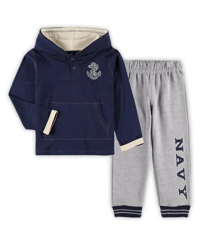 COLOSSEUM TODDLER BOYS COLOSSEUM NAVY AND HEATHERED GRAY NAVY MIDSHIPMEN POPPIES PULLOVER HOODIE AND SWEATPANT