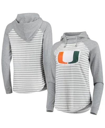 COLOSSEUM WOMEN'S COLOSSEUM HEATHERED GRAY, WHITE MIAMI HURRICANES GLORIA RAGLAN LONG SLEEVE HOODIE T-SHIRT