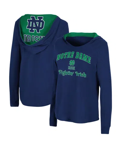 COLOSSEUM WOMEN'S COLOSSEUM NAVY NOTRE DAME FIGHTING IRISH CATALINA HOODIE LONG SLEEVE T-SHIRT