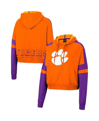 COLOSSEUM WOMEN'S COLOSSEUM ORANGE CLEMSON TIGERS THROWBACK STRIPE ARCH LOGO CROPPED PULLOVER HOODIE