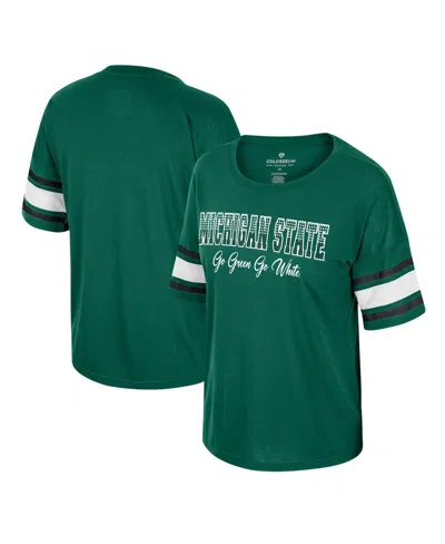 COLOSSEUM WOMEN'S GREEN MICHIGAN STATE SPARTANS I'M GLIDING HERE RHINESTONE T-SHIRT