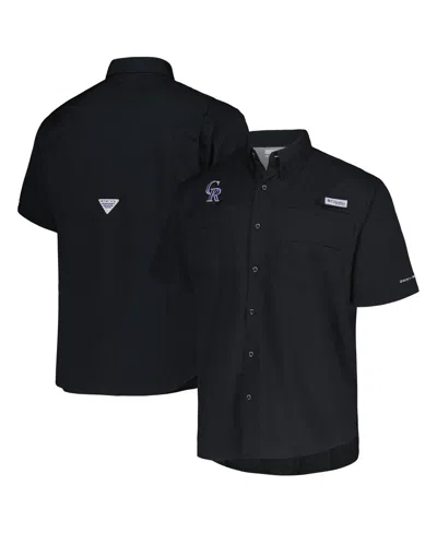 COLUMBIA MEN'S BLACK COLORADO ROCKIES TAMIAMI OMNI-SHADE BUTTON-DOWN SHIRT