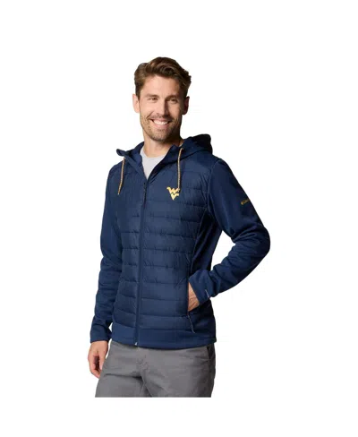 COLUMBIA MEN'S NAVY WEST VIRGINIA MOUNTAINEERS OUT-SHIELD HYBRID FULL-ZIP HOODIE JACKET