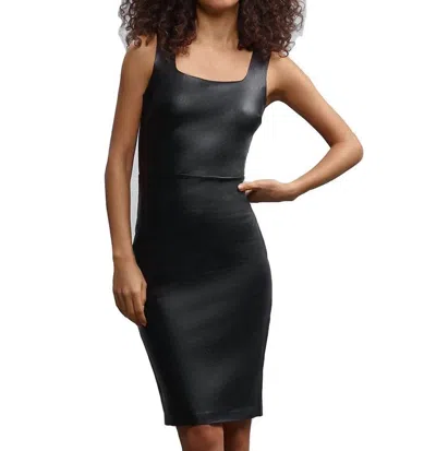 COMMANDO COMMANDO FAUX LEATHER SQUARE NECK DRESS IN BLACK