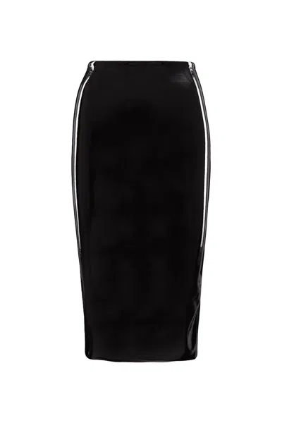 COMMANDO WOMEN'S COMMANDO FAUX PATENT LEATHER CONTROL SMOOTHING MIDI SKIRT, BLACK SK03