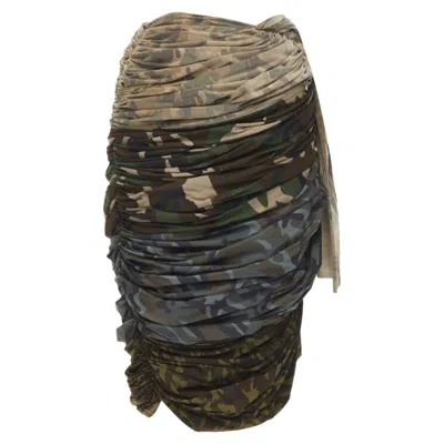 COMME DES GARÇONS COMME DES GARCONS MIXED COTTON NYLON CAMO RUCHED SKIRT