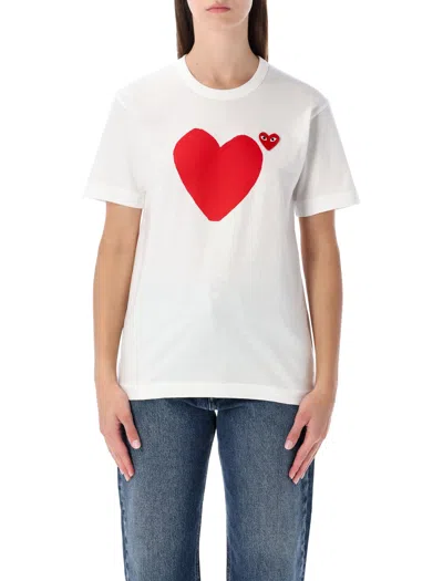 COMME DES GARÇONS PLAY COMME DES GARÇONS PLAY COMME DES GARÇONS PLAY WHITE COTTON T-SHIRT WITH DOUBLE HEART