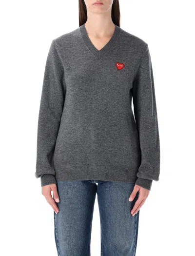 COMME DES GARÇONS PLAY COMME DES GARÇONS PLAY COMME DES GARÇONS PLAY WOOL V-NECK SWEATER WITH RED HEART AND CRYSTALS