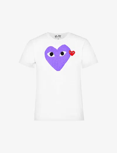 COMME DES GARÇONS PLAY WOMENS PURPLE HEART-APPLIQUÉ SLIM-FIT COTTON-JERSEY TOP XS