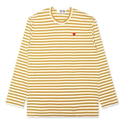 COMME DES GARÇONS PLAY COMME DES GARCONS PLAY STRIPED MINI LOGO LONG SLEEVES TEE 'YELLOW WHITE'