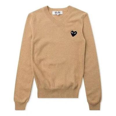 COMME DES GARÇONS PLAY (WMNS) COMME des GARCONS PLAY V-Neck Pullover Black Heart 'Beige'