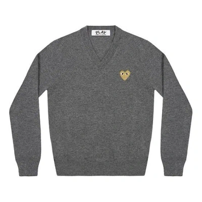 COMME DES GARÇONS PLAY (WMNS) COMME des GARCONS PLAY V-Neck Pullover Gold Emblem 'Grey'
