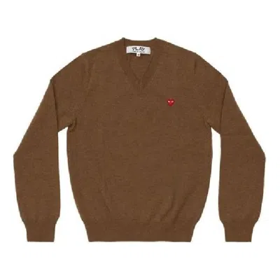 COMME DES GARÇONS PLAY (WMNS) COMME des GARCONS PLAY V-Neck Pullover With Small Red Heart 'Brown'