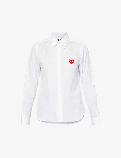 COMME DES GARÇONS PLAY WOMENS WHITE HEART-APPLIQUÉ REGULAR-FIT COTTON SHIRT