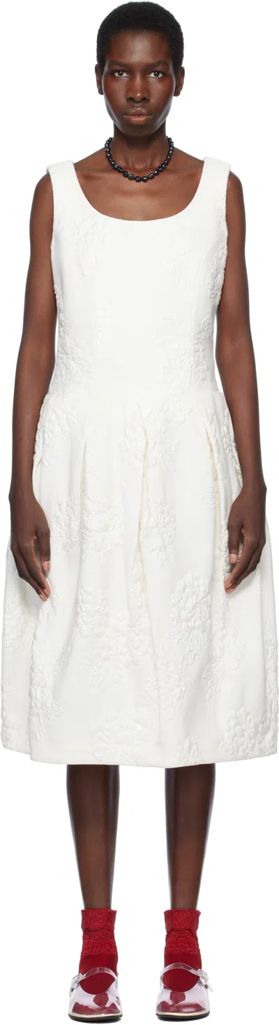 COMME DES GARÇONS WHITE FLOATING JACQUARD FLOWER PATTERN MIDI DRESS