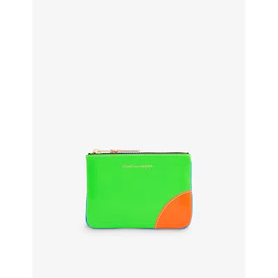COMME DES GARÇONS WOMENS BLUE GREEN SUPOR FLUO LOGO-PRINT LEATHER WALLET