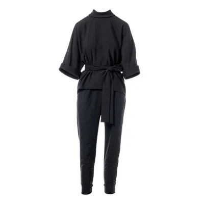CONCEPT A TROIS WOMEN'S BLACK DEUX-PIECES WITH ANKLE CUFFED TROUSERS AND OVERSIZE BLOUSE
