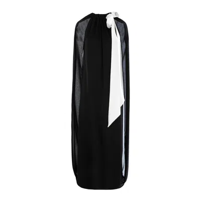 CONCEPT A TROIS WOMEN'S BLACK / WHITE OVERSIZED DRESS WITH CAPE, MADE OF BACK VEIL AND WHITE CORD