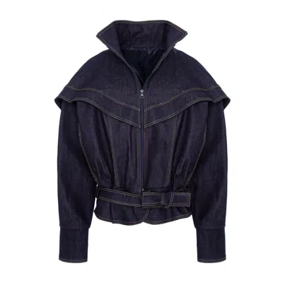 CONCEPT A TROIS WOMEN'S BLUE DARK NAVY JEANS JACKET- SPECIAL CAPSULE SELF READY TO WEAR