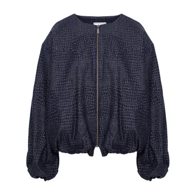 CONCEPT A TROIS WOMEN'S BLUE / WHITE JACQUARD BOMBER ABSTRACT PRINT - SPECIAL CAPSULE " SELF" READY TO WEAR