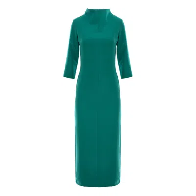 CONCEPT A TROIS WOMEN'S GREEN, FITTED DRESS WITH THREE-QUARTER SLEEVES AND SLITS