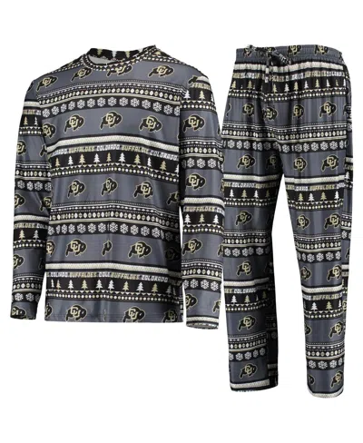 CONCEPTS SPORT MEN'S BLACK COLORADO BUFFALOES UGLY SWEATER LONG SLEEVE T-SHIRT AND PANTS SLEEP SET