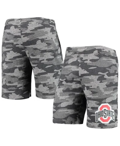 CONCEPTS SPORT MEN'S CHARCOAL AND GRAY OHIO STATE BUCKEYES CAMO BACKUP TERRY JAM LOUNGE SHORTS