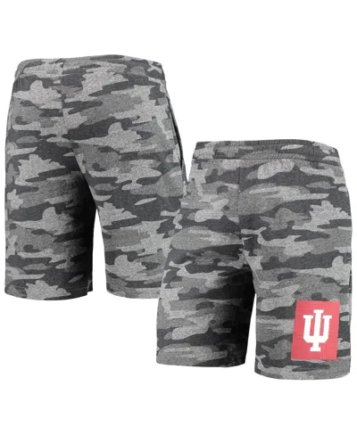CONCEPTS SPORT MEN'S CONCEPTS SPORT CHARCOAL, GRAY INDIANA HOOSIERS CAMO BACKUP TERRY JAM LOUNGE SHORTS