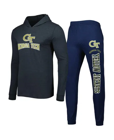 CONCEPTS SPORT MEN'S CONCEPTS SPORT NAVY, CHARCOAL GEORGIA TECH YELLOW JACKETS METER PULLOVER HOODIE AND JOGGERS SL