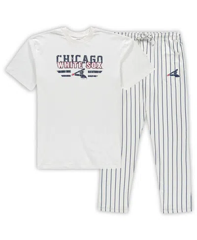 CONCEPTS SPORT MEN'S WHITE, NAVY CHICAGO WHITE SOX BIG AND TALL PINSTRIPE SLEEP SET