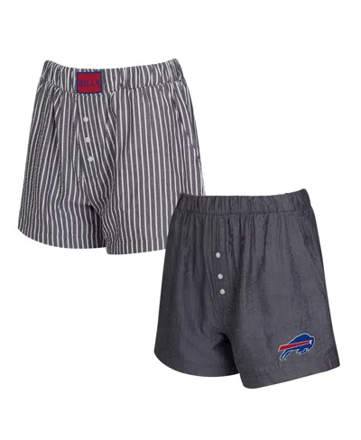 CONCEPTS SPORT WOMEN'S 2-PACK BLACK BUFFALO BILLS STRIPES AND SOLIDS BOXER SHORTS SET