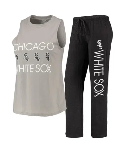 CONCEPTS SPORT WOMEN'S CONCEPTS SPORT BLACK, GRAY CHICAGO WHITE SOX METER MUSCLE TANK TOP AND PANTS SLEEP SET