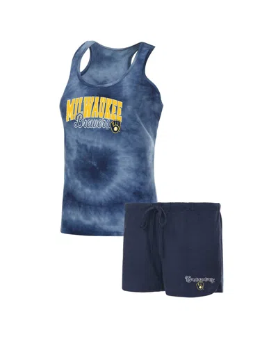 CONCEPTS SPORT WOMEN'S CONCEPTS SPORT NAVY MILWAUKEE BREWERS BILLBOARD RACERBACK TANK AND SHORTS SLEEP SET