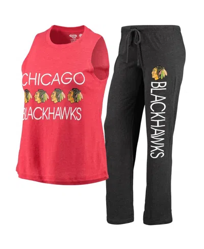 CONCEPTS SPORT WOMEN'S CONCEPTS SPORT RED, BLACK CHICAGO BLACKHAWKS METER TANK TOP AND PANTS SLEEP SET