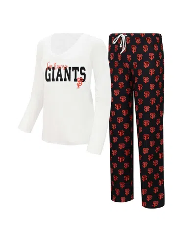 CONCEPTS SPORT WOMEN'S CONCEPTS SPORT WHITE, BLACK SAN FRANCISCO GIANTS LONG SLEEVE V-NECK T-SHIRT AND GAUGE PANTS 