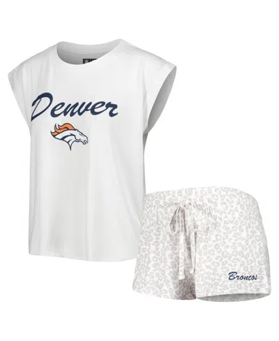 CONCEPTS SPORT WOMEN'S CONCEPTS SPORT WHITE, CREAM DENVER BRONCOS MONTANA KNIT T-SHIRT AND SHORTS SLEEP SET