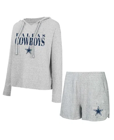 CONCEPTS SPORT WOMEN'S GRAY DALLAS COWBOYS JUNIPER LONG SLEEVE HOODIE T-SHIRT SHORTS SET