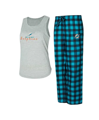 CONCEPTS SPORT WOMEN'S GRAY/AQUA MIAMI DOLPHINS PETITION TANK TOP AND PANTS SLEEP SET
