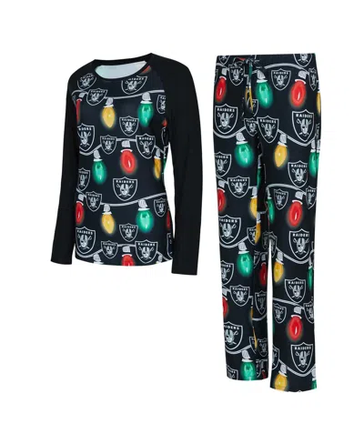 CONCEPTS SPORT WOMEN'S LAS VEGAS RAIDERS GARLAND KNIT RAGLAN LONG SLEEVE T-SHIRT PANTS SET