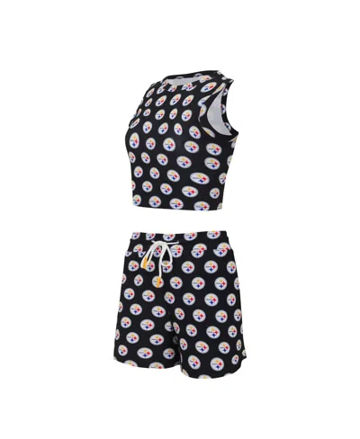 CONCEPTS SPORT WOMEN'S PITTSBURGH STEELERS GAUGE ALLOVER PRINT CROPPED TANK TOP SHORTS SLEEP SET