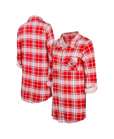 CONCEPTS SPORT WOMEN'S RED/WHITE KANSAS CITY CHIEFS ASHFORD PLAID KNIT NIGHTSHIRT