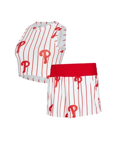 CONCEPTS SPORT WOMEN'S WHITE PHILADELPHIA PHILLIES PINSTRIPE RECORD TANK AND SHORTS SET