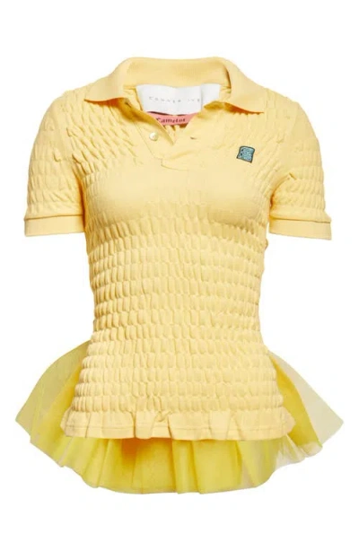 CONNER IVES CONNER IVES SHIRRED ORGANIC COTTON PIQUÉ BUSTLE POLO