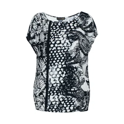 CONQUISTA WOMEN'S BLACK & WHITE PRINT EGG-SHAPED JERSEY TOP – VISCOSE BLEND