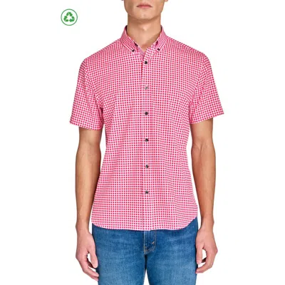 CONSTRUCT CONSTRUCT SLIM FIT MINI CHECK RECYCLED 4-WAY STRETCH PERFORMANCE SHORT SLEEVE SHIRT