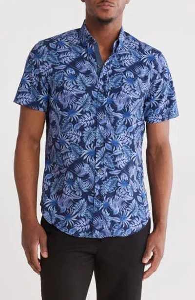 CONSTRUCT CONSTRUCT TROPICAL SHORT SLEEVE STRETCH BUTTON-DOWN SHIRT