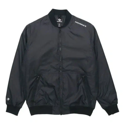 CONVERSE Men's Converse Aviator Baseball Uniform Woven Windproof Zipper Jacket Autumn Black