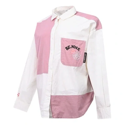 CONVERSE (WMNS) Converse Flowers Small Logo Colorblock Long Sleeves White Pink Shirt