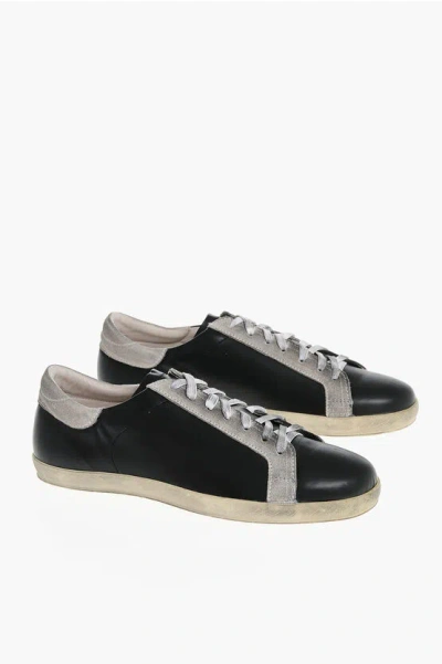 CORNELIANI Vintage Effect Leather Low-Top Sneakers